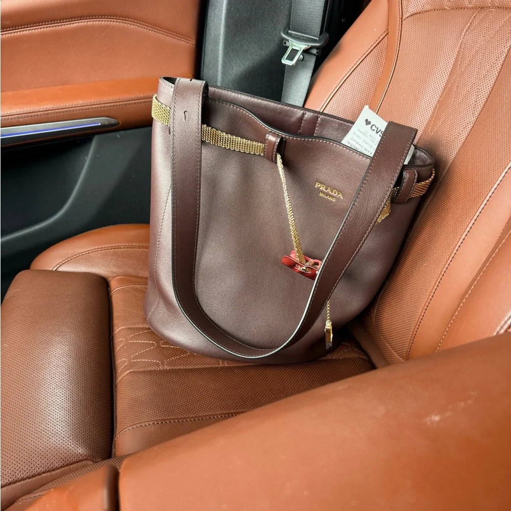 Prada Dark Brown Shoulder belt bag with Gold mesh Chain Runway - Picture 8 of 8